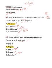 himachal pradesh general knowledge questions answers PDF