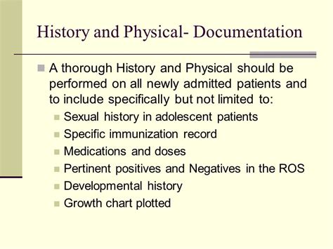 history and physical documentation guidelines PDF