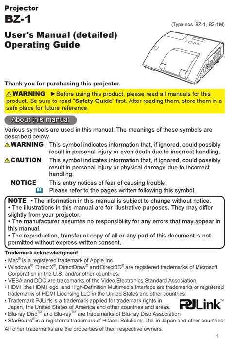 hitachi bz 1 projectors owners manual PDF