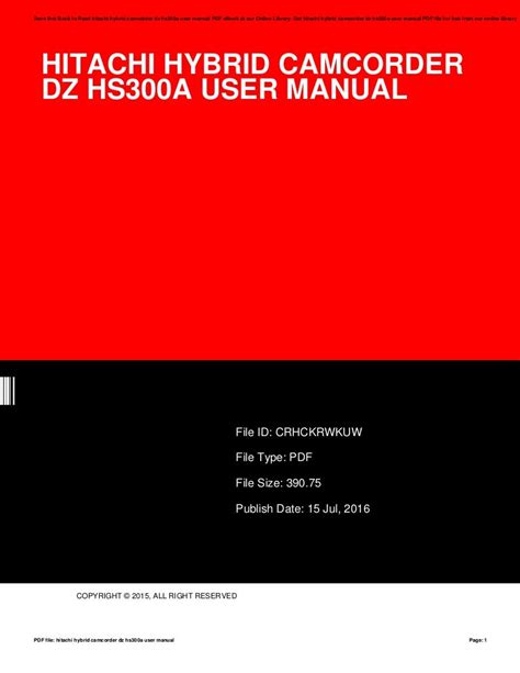 hitachi dz hs300a manual PDF