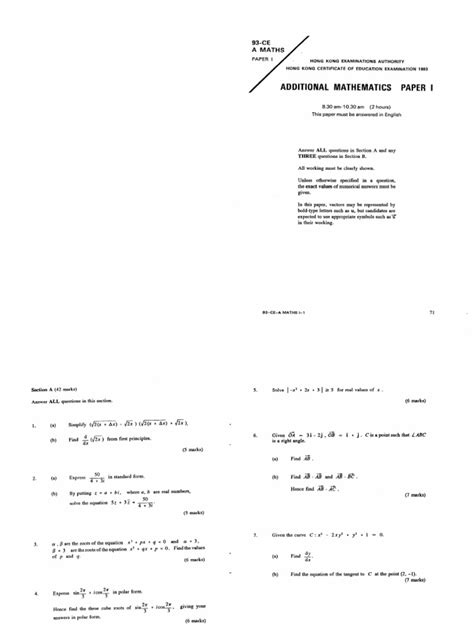 hkcee 1993 mathematics paper 1 answer Epub