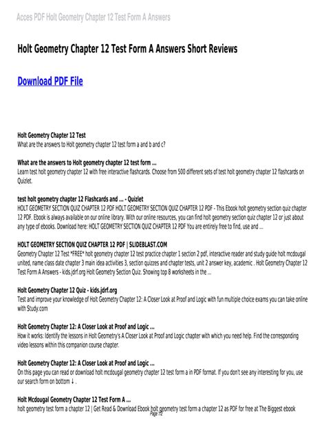 holt geometry chapter 12 test answers Reader