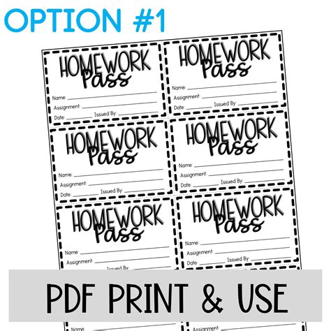 homework pass printable