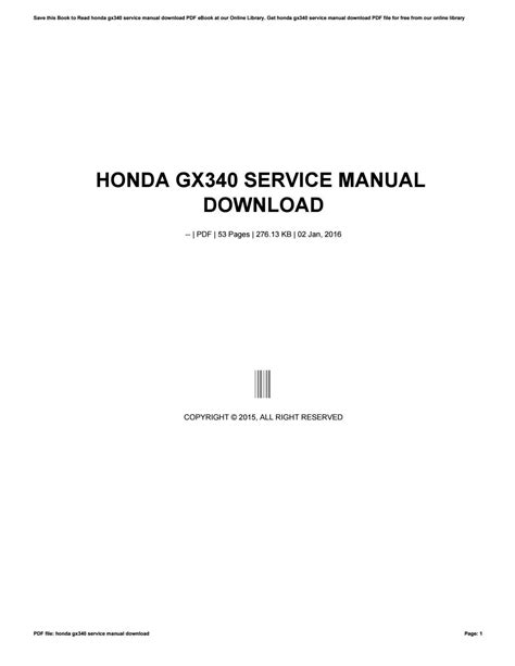 honda gx340 service manual free download Kindle Editon