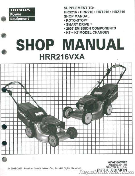 honda hrr216 service repair shop manual PDF
