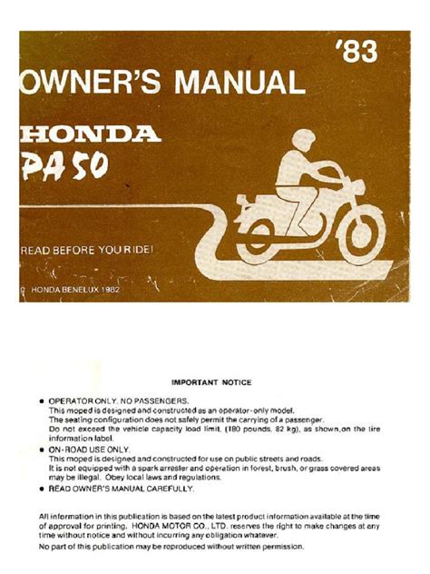 honda pa50 1983 service manual user guide Kindle Editon