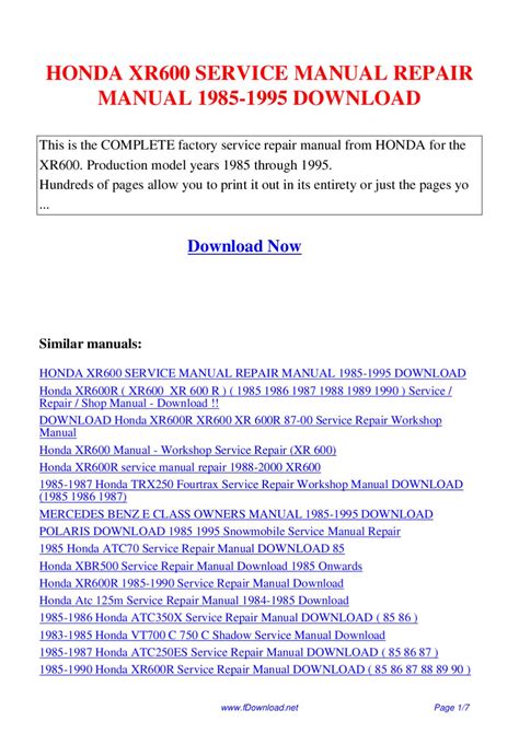 honda xr600 service manual repair manual 1985 a pdf Doc