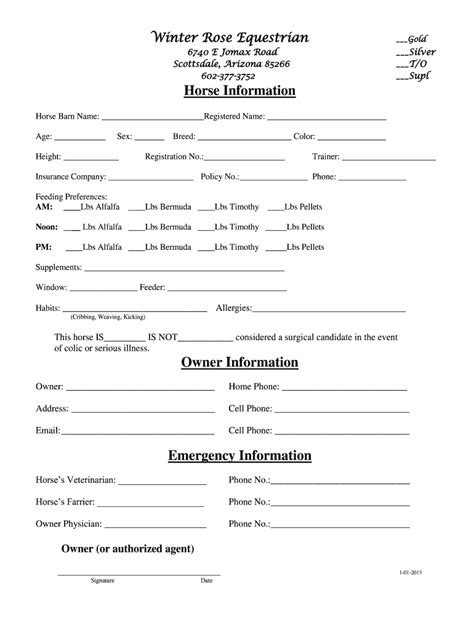Horse Information Sheet Template