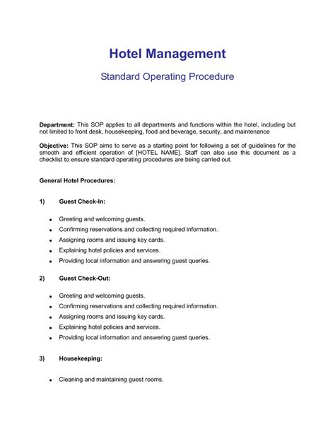 hospitality policy and procedures manual template PDF