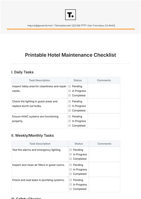 hotel maintenance shift checklist pdf Epub