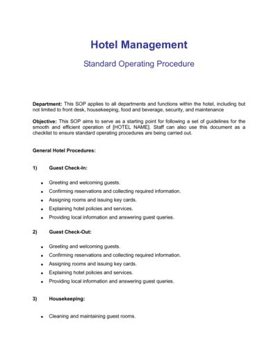 hotel standard operating procedures Kindle Editon