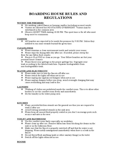 house rules examples for boarding house PDF