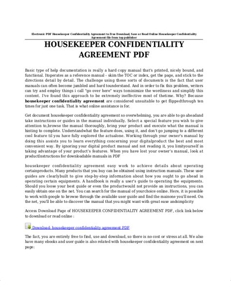 housekeeper confidentiality agreement Kindle Editon