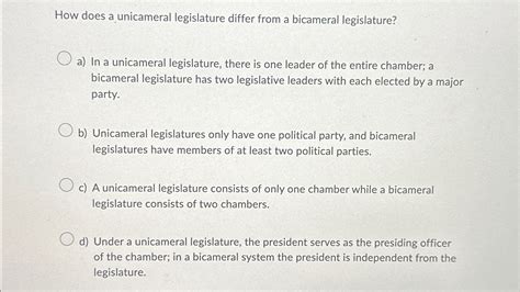 how does a unicameral legislature differ from a bicameral legislature