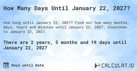 how long is it from today until jan 8 2027