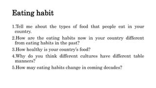 how may eating habits change in coming decades