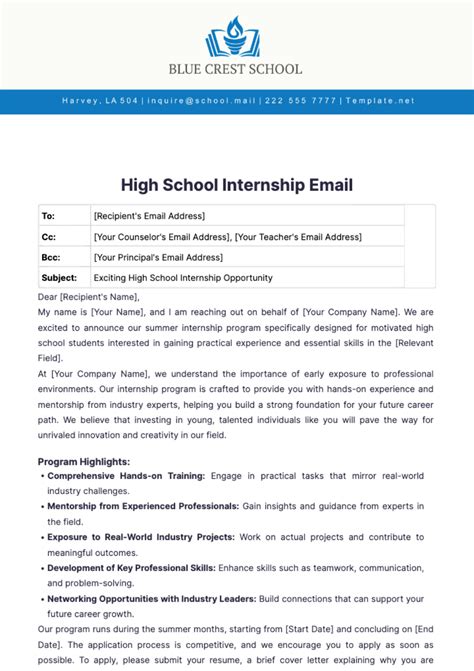 how to cold email for an internship high school
