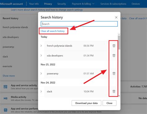 how to delete search history on fac app for roid Reader