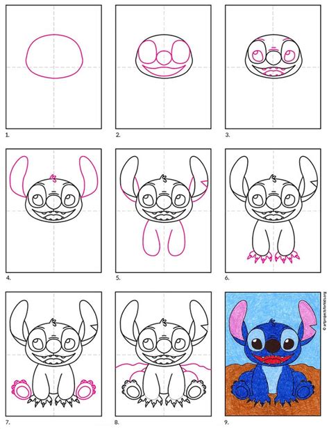 how to draw stitch step by step