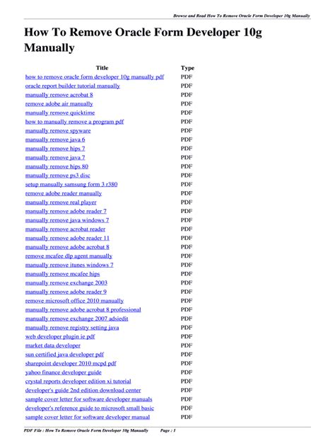 how to remove oracle form developer 10g manually PDF