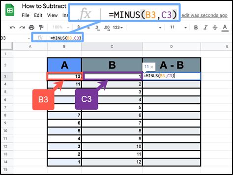 how to subtract in google sheets