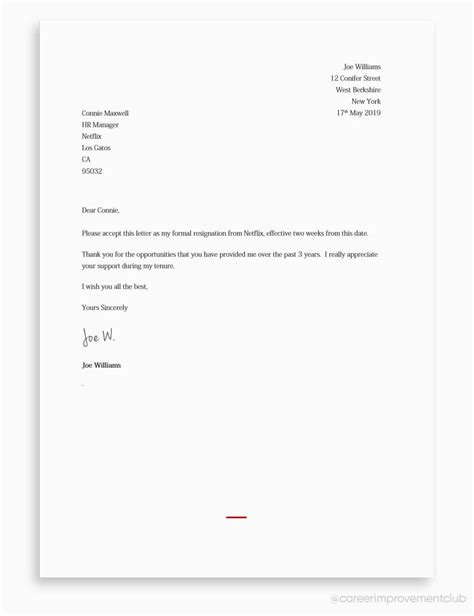 how to type a resignation letter