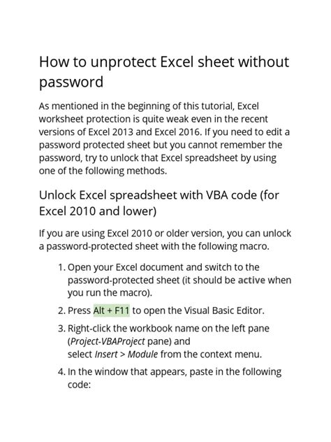 how to unprotect an excel work 2007 pdf PDF