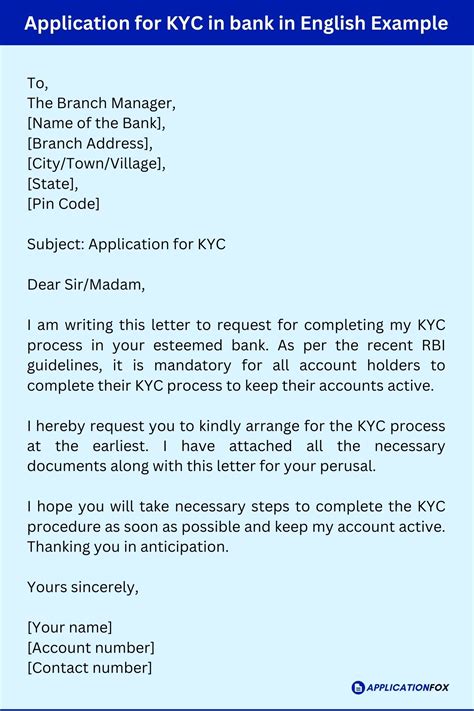 how to write application for kyc in bank