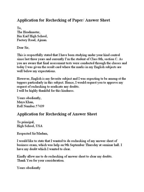 how to write application for rechecking of paper PDF