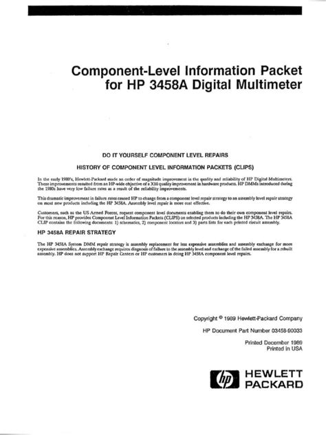 hp 3458a component level information packet user guide Kindle Editon