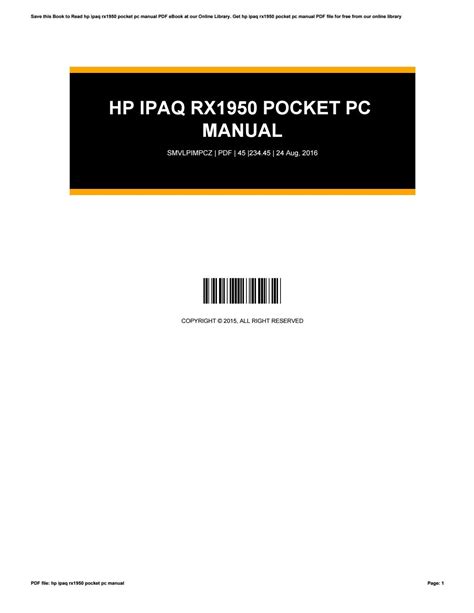 hp ipaq rx1950 pocket pc user guide Epub