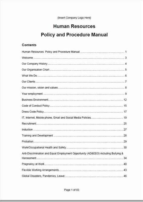 hr manual table of contents PDF