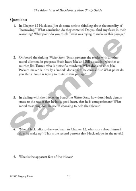 huckleberry finn study guide PDF