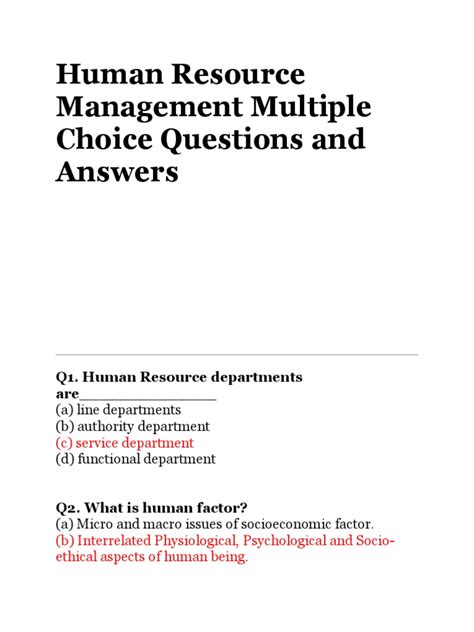 human resource management pearson multiple choice questions PDF