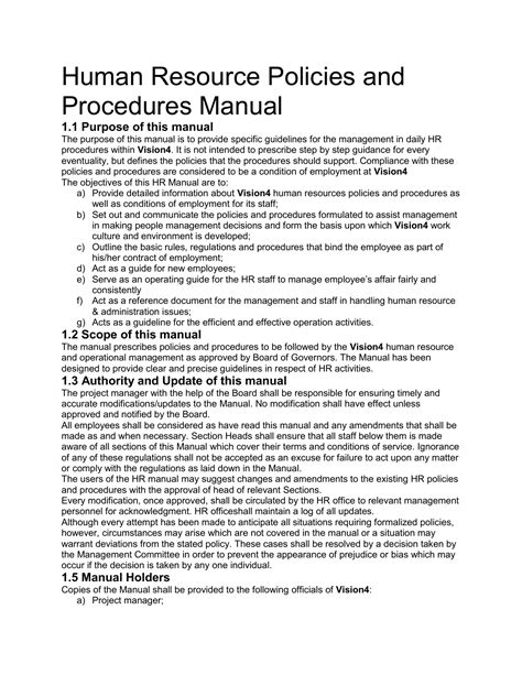 human resources policy procedures manual template Kindle Editon