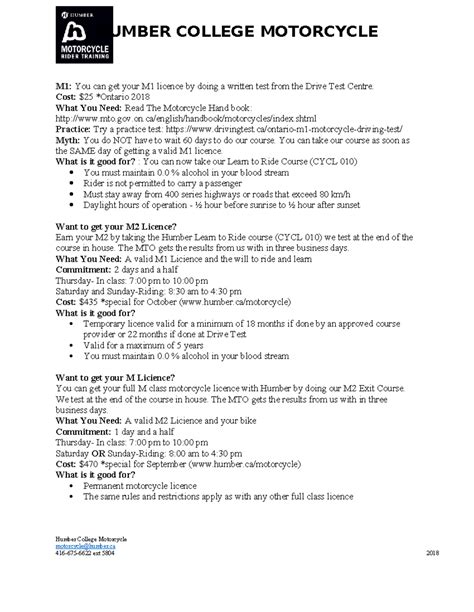 humber college motorcycle test Epub