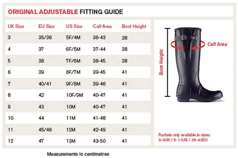 hunter boots size chart