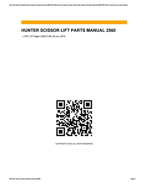 hunter scissor lift parts manual 2560 PDF