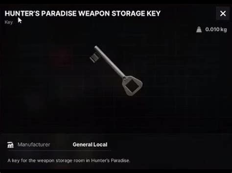 hunters paridise weapons sotrage key