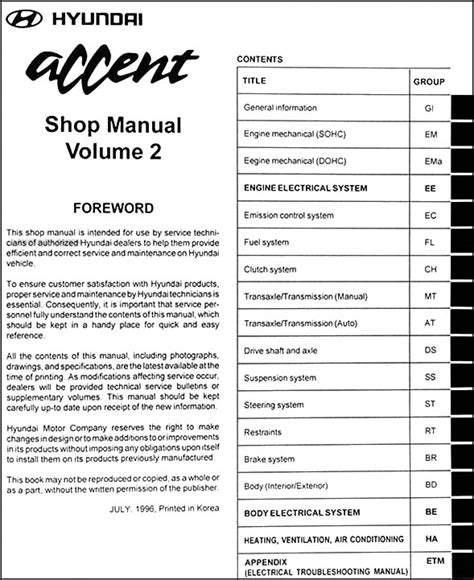 hyundai accent service manual 1997 PDF