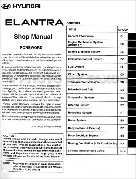 hyundai elantra 2001 manual pdf Kindle Editon