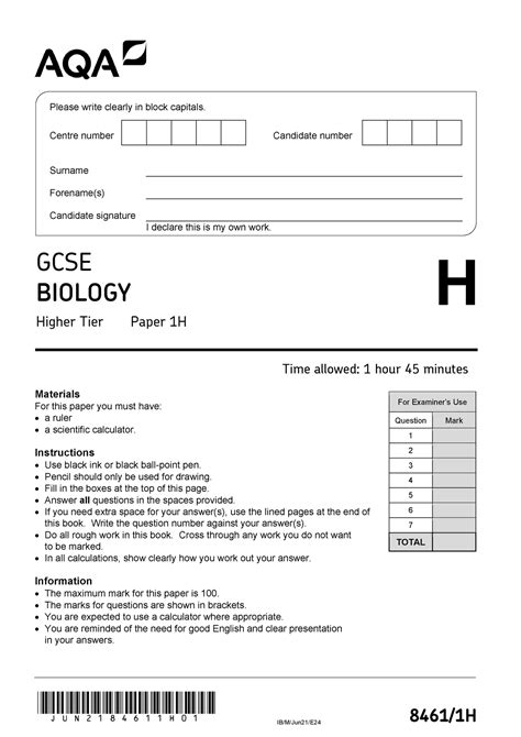 ib biology 2012 paper 1 mark scheme Doc