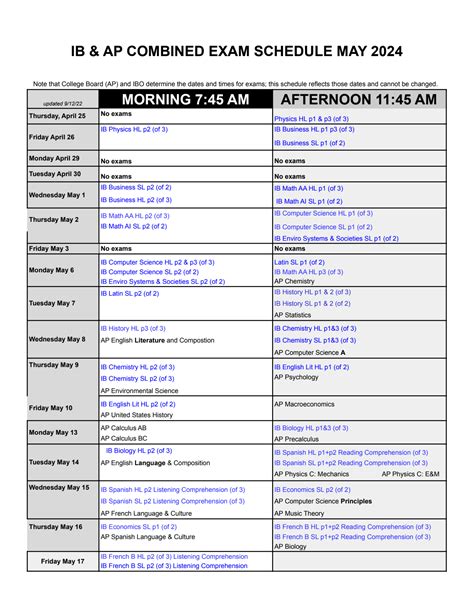 ib exam calendar
