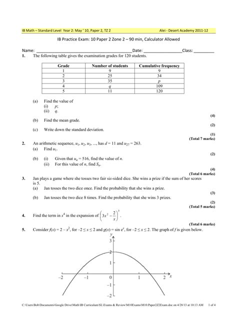 ib exam paper 2010 PDF