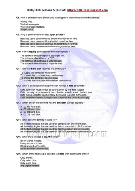 icdl sample paper with answers module 1 Epub