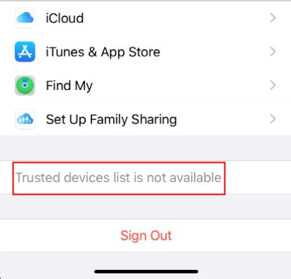 icloud trusted devices list is not available