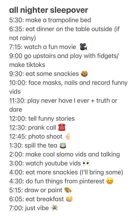 ideas for all nighters