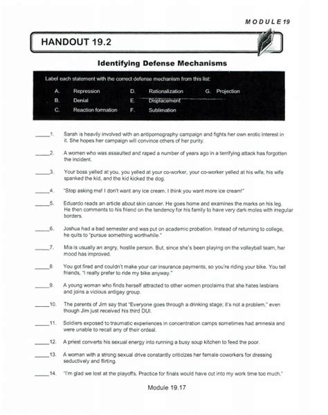 identifying defense mechanisms answers Doc