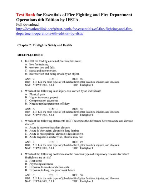ifsta essentials 5th edition test bank PDF