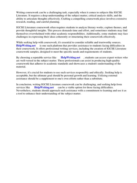 igcse sample literature coursework papers Kindle Editon